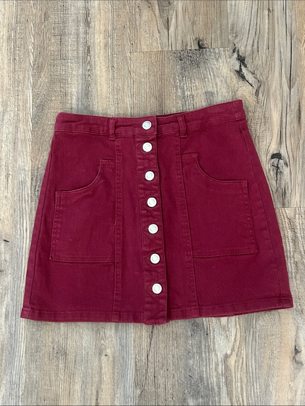 Altar'd State Button-Front Wine Red Mini Skirt